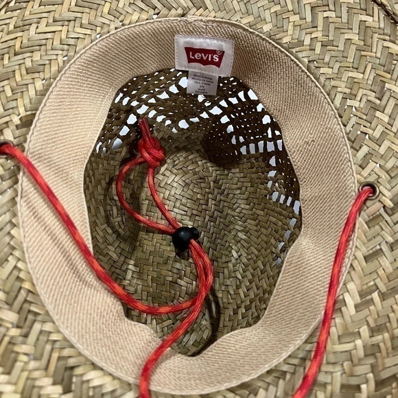 Levi’s Straw Hat Small/Medium Woven Wide Brim Sun Hat with Chin Cord NWT - Picture 4 of 6